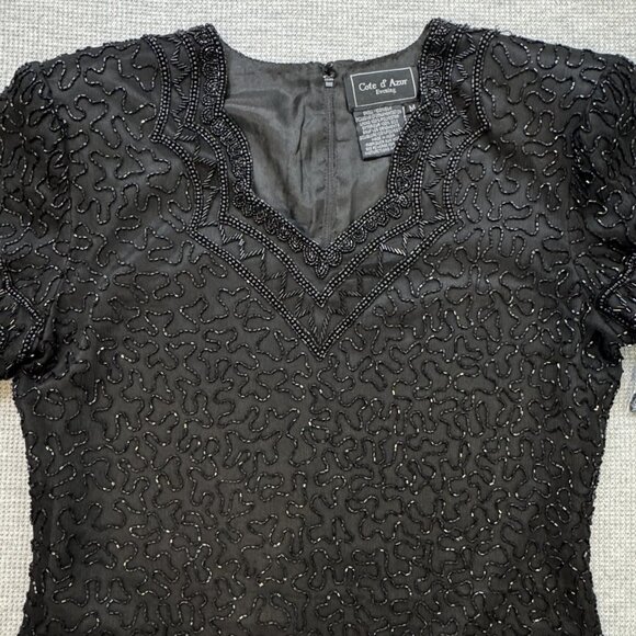 Cote D Azur Evening Womens M Black Beaded Silk Blouse Short Sleeve Back Zip NWT - Picture 6 of 16